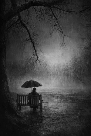 Study - Man Sitting By The Garden Pond
