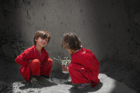Study - Two Girls In Red, Kandahar, Afghanistan.