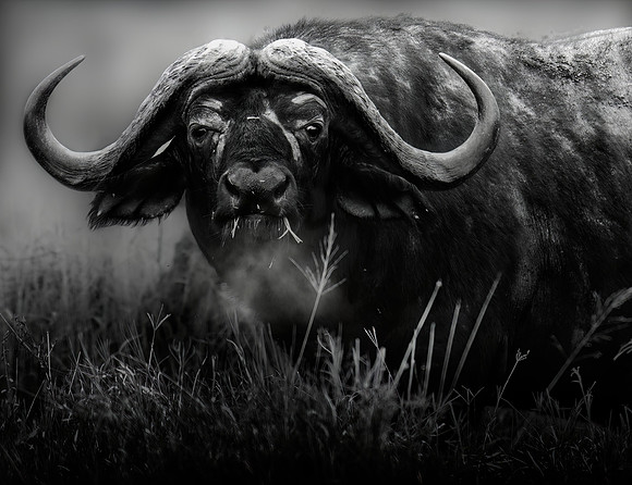 _MG_1632.afphoto Lone threatening bull buffalo - close crop